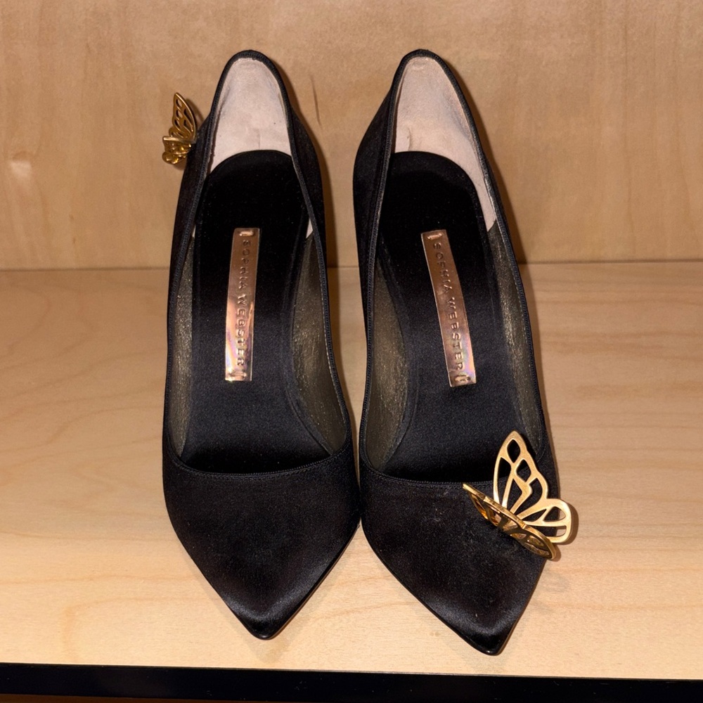Sophia Webster Black Heels with Gold Butterfly Detail